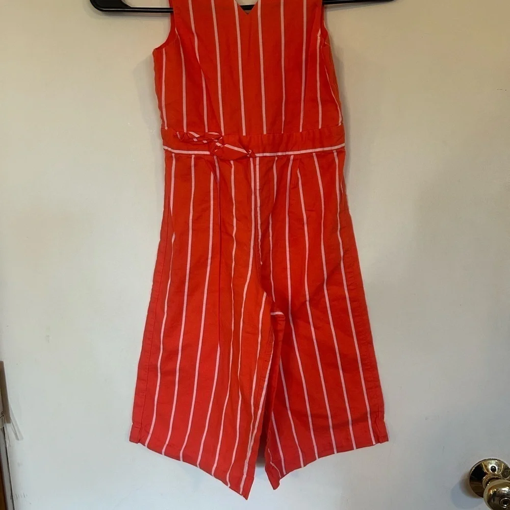 Girl's Janie and Jack Coral Orange Striped Jumpsuit Size 4 Cut out back